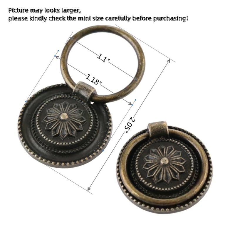 dophee 2Pcs Small Vintage Style Cabinet Drawer Handle Knob Antique Bronze Ring Pull for Cupboard Dresser Door, 30mm/1.18" - Image 2